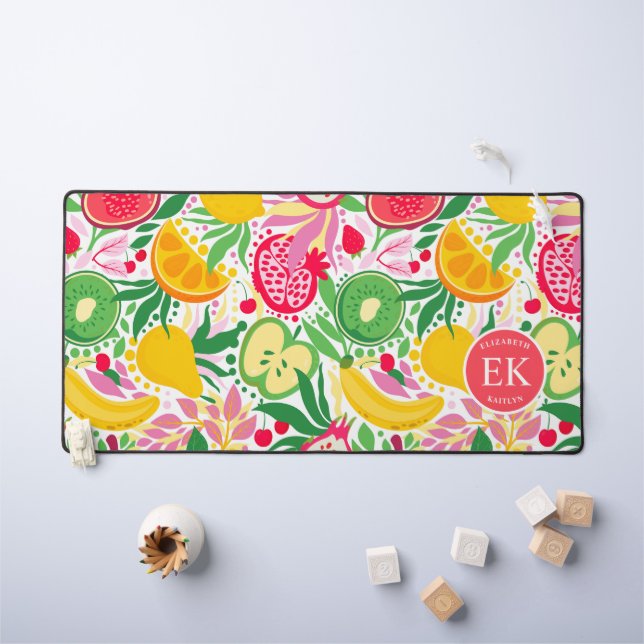 Papier Peint Aquarelle Été Monogramme Fruit Tropic (Tableau pour enfants)