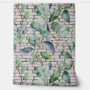 Papier Peint Aquarelle Eucalyptus brique Feuille Verdure tendan