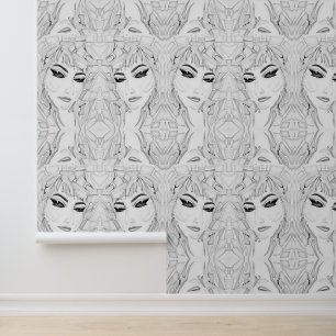 Papier Peint Aquarelle Figurant Feminine Monochrome