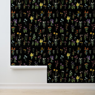 Papier Peint Aquarelle fleur sauvage Floral botanique noir