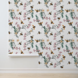 Papier Peint Aquarelle Fleur sauvage Floral Bumble Bees