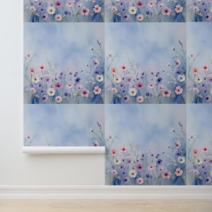 Papier Peint Aquarelle Fleur sauvage Meadow Blue Peel and Stick