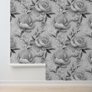 Papier Peint Aquarelle Floral Peonies Bébés Respiration Grey