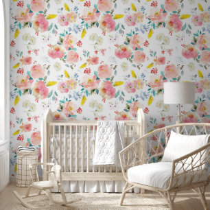Papier Peint Aquarelle florale de pivoine rose Botanique