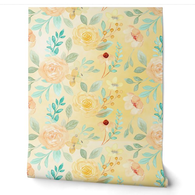 Papier Peint Aquarelle florale en jaune (Déroulement)