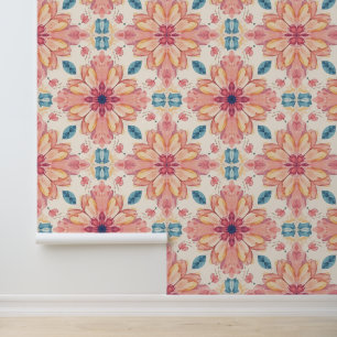 Papier Peint Aquarelle Florale Kaleidoscope