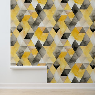Papier Peint Aquarelle géométrique jaune et gris