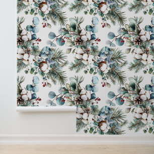 Papier Peint Aquarelle hiver pin à coton Noël
