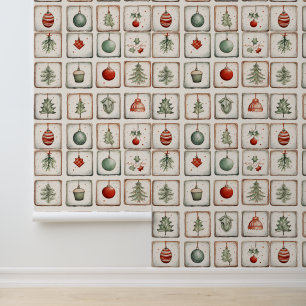 Papier Peint Aquarelle Lineart Motif de Noël