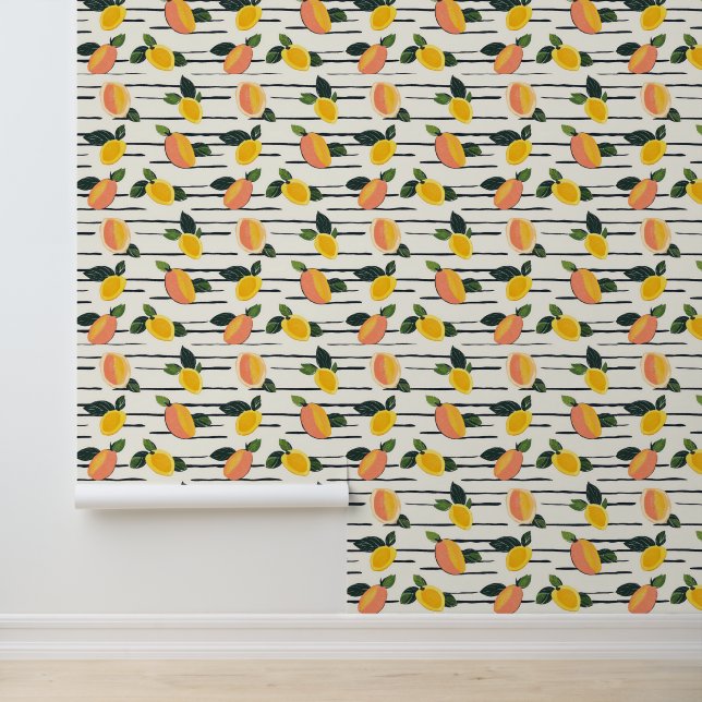 Papier Peint Aquarelle Mango Motif avec Feuilles verts (2) (Application)