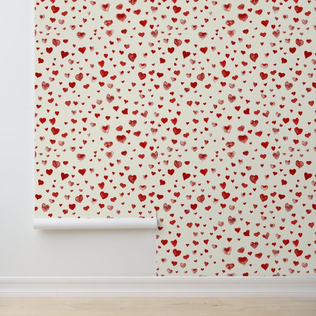 Papier Peint Aquarelle mignonne Flying Red Hearts (Application)