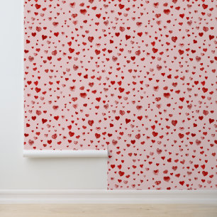 Papier Peint Aquarelle mignonne Flying Red Hearts rose