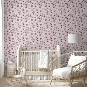 Papier Peint Aquarelle moderne rouge rose blanc floral