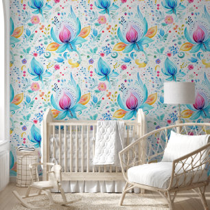 Papier Peint Aquarelle Motif en fleur Paisley