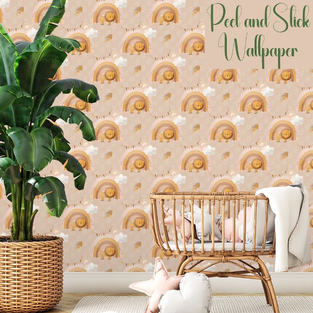 Papier Peint Aquarelle neutre Lion bébé arc-en-ciel nuage solei (Créateur téléchargé)