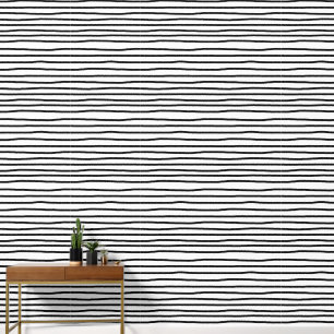 Papier Peint Aquarelle noir et blanc Lignes tracées à la main