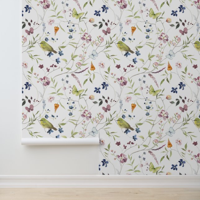 Papier Peint Aquarelle Papillon Fleur sauvage japonais à oeil b (Application)