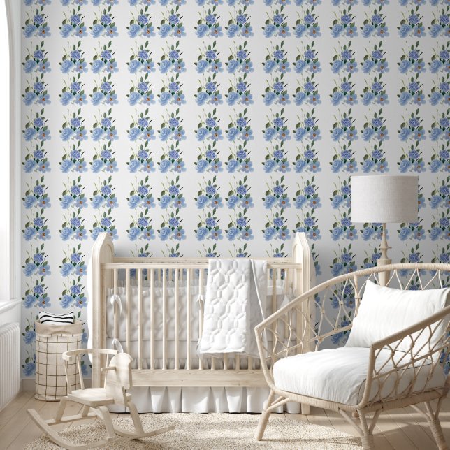Papier Peint Aquarelle Peinture bleu Floral (Enfants)