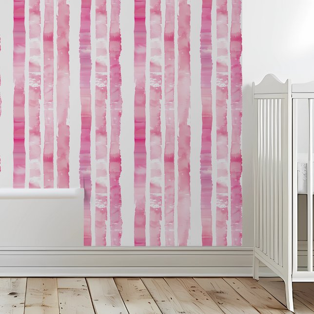 Papier Peint Aquarelle Pink Stripes Nursery Chambre pour enfant (Créateur téléchargé)