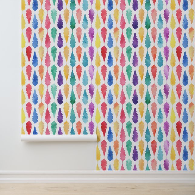 Papier Peint Aquarelle Rainbow Feather Motif (Application)