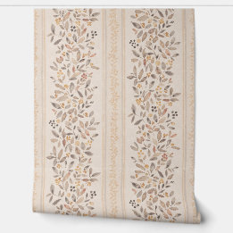 Papier Peint Aquarelle rayures florales chaud ocre brun