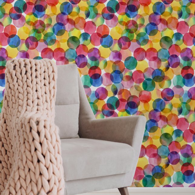 Papier Peint Aquarelle rond Encre point Motif (Watercolour Round Ink Dot Spotty Pattern Wallpaper from Ricaso. Fun bold colorful trend home decor)