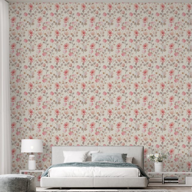 Papier Peint Aquarelle rose Et Beige Floral Motif sans Seamless (Chambre à coucher)