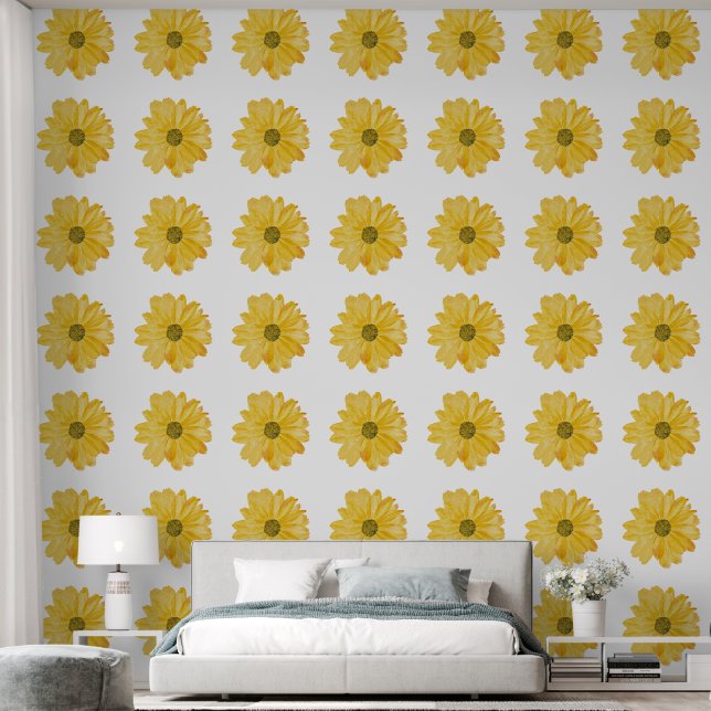 Papier Peint Aquarelle simple jaune floral (Chambre à coucher)