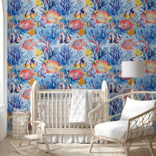 Papier Peint Aquarelle sous la mer Colorful Motif de poissons
