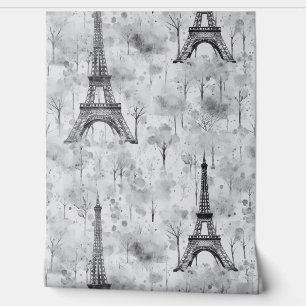 Papier Peint Aquarelle Tour Eiffel Paris Noir Blanc
