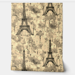 Papier Peint Aquarelle Tour Eiffel Paris Sepia