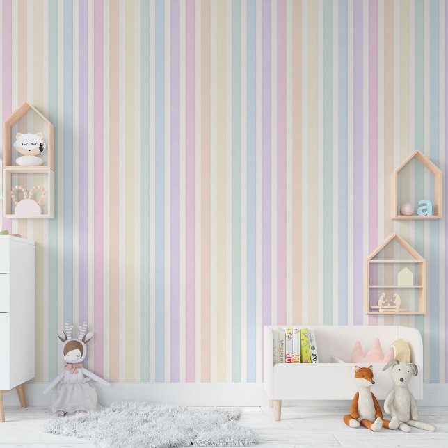 Papier Peint Aquarelle verticale Pastel Stripe arc-en-ciel (Créateur téléchargé)