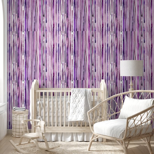 Papier Peint Aquarelle violet blanc Motif en bande transparente (Enfants)