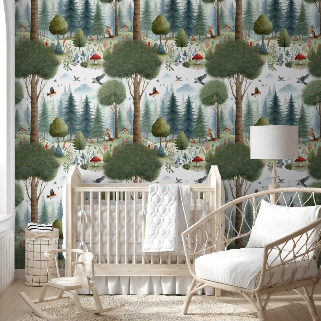 Papier Peint Aquarelle Whimsical Forêt Animaux Enfants Nursery (Enfants)