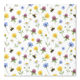 Papier Peint Aquarelles fleurs sauvages et abeilles à miel