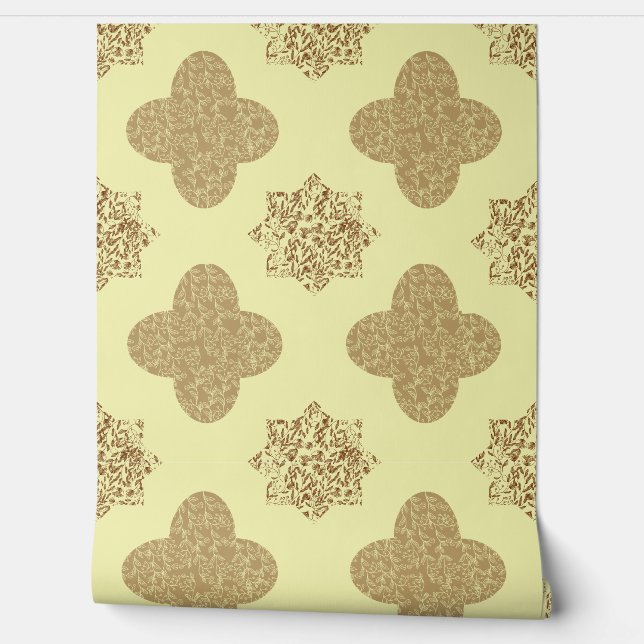 Papier peint arabesque floral marron (Déroulement)