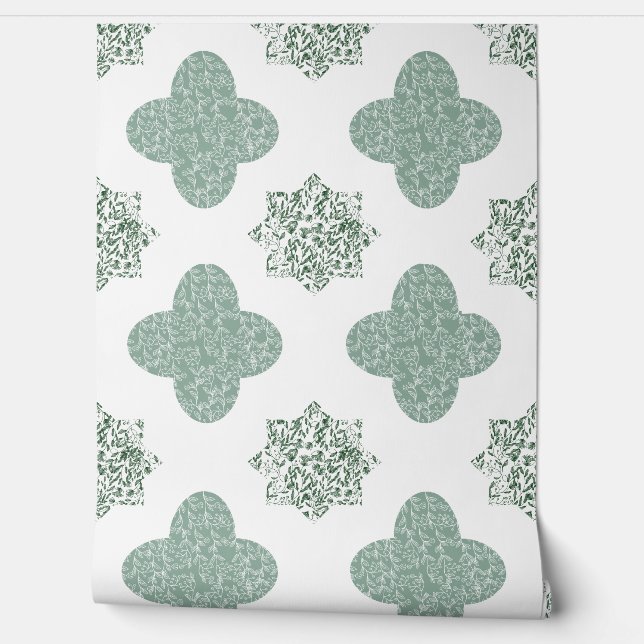 Papier peint arabesque floral vert (Déroulement)