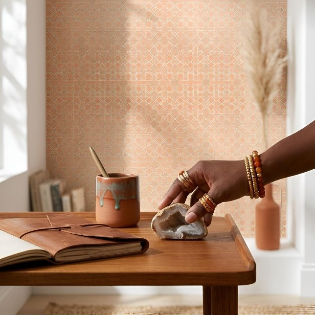 Papier Peint Arabesque Terracotta | Terracotta & Sage (Lifestyle Shot)