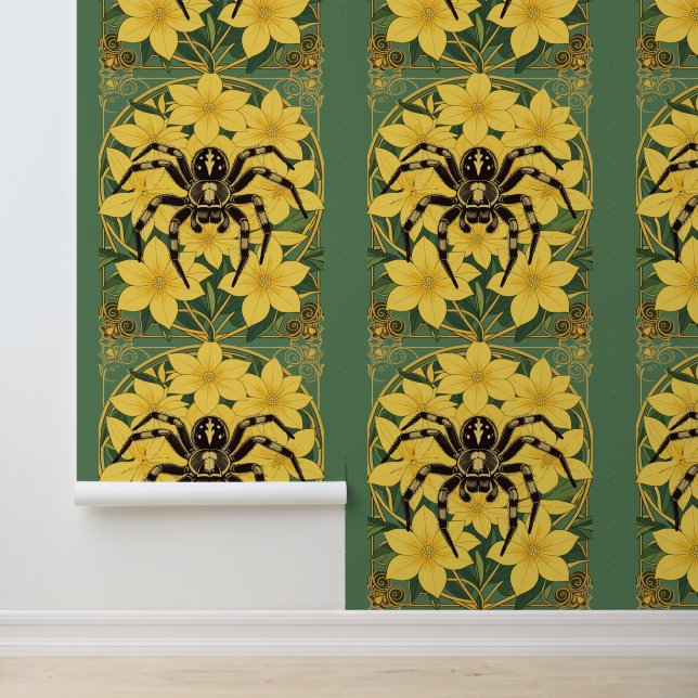 Papier Peint Araignée Loup Et Fleurs De Jasmin Jaune (Application)