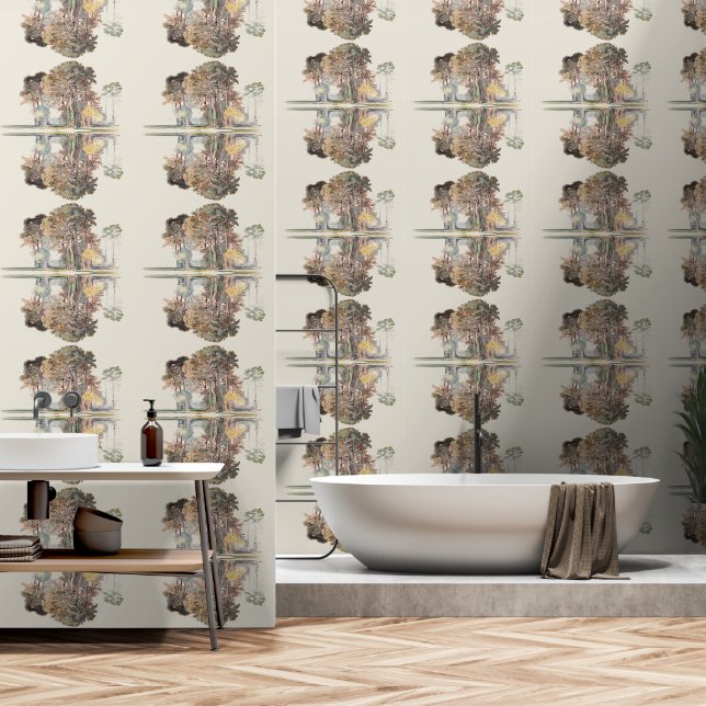 Papier Peint Arbres de forêt Reflexions de la Pêche Brown (Salle de bain)