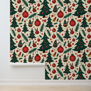 Papier Peint Arbres de Noël et ornements Motif festif
