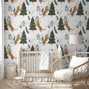 Papier Peint Arbres de Noël & tigres motif personnalisé arrière