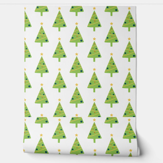 Papier Peint Arbres de Noël verts en blanc (Déroulement)