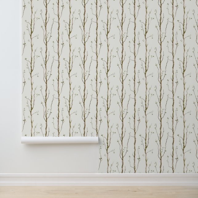 Papier Peint Arbres printaniers verts bruns (Application)
