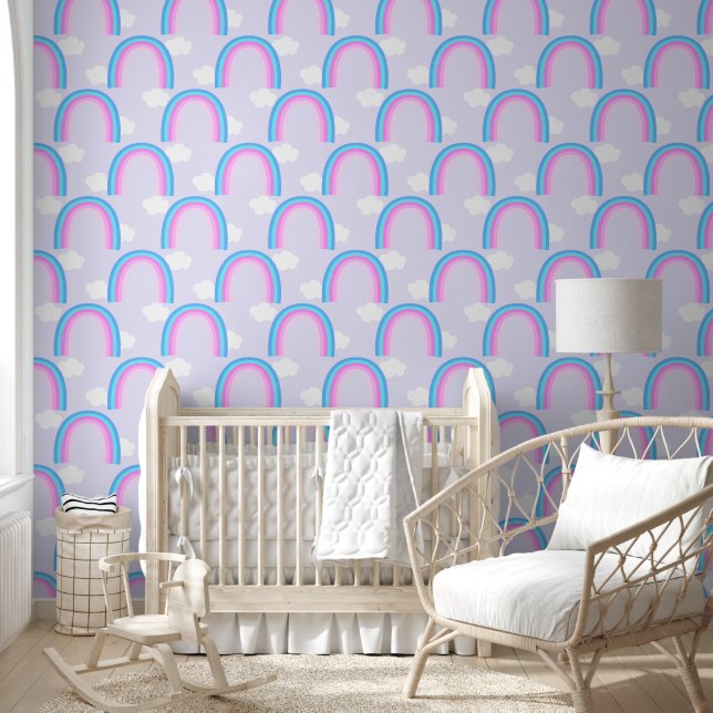Papier Peint Arc-en-ciel avec Nuage Lilas (Enfants)