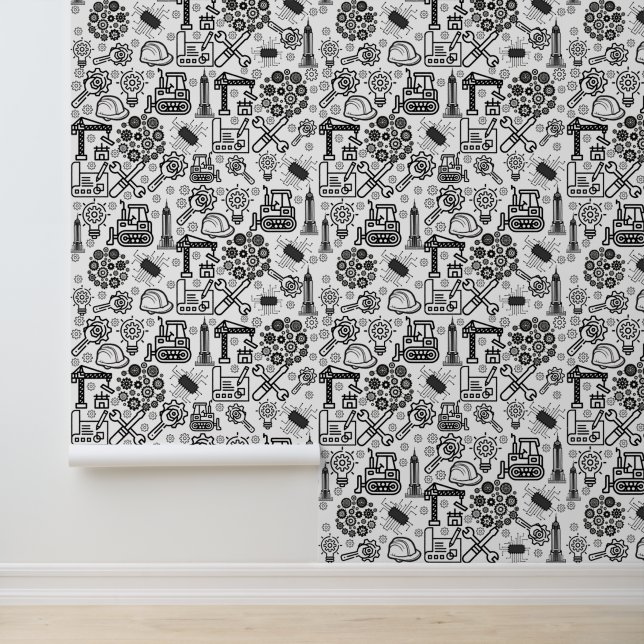 Papier Peint Architectural Blueprint Engineer noir et blanc (Application)