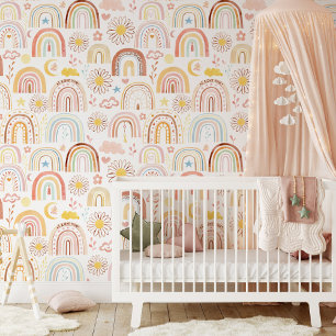 Papier Peint Arcs-en-ciel Colorés Mignons et Fleurs de Margueri