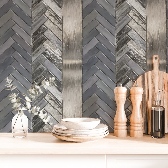 Papier Peint Argent Métallisé et Chevron Herringbone Gris (Créateur téléchargé)