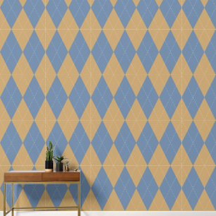 Papier Peint Argyle Classique Fumé Bleu & Kaki