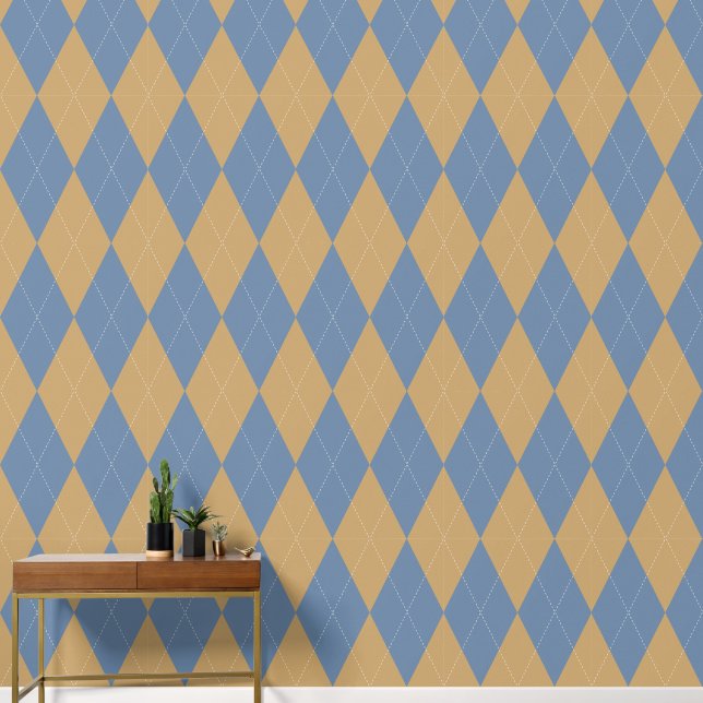 Papier Peint Argyle Classique Fumé Bleu & Kaki (Couloir)